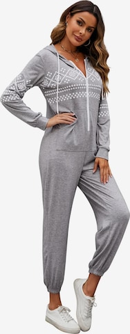 KoJooin Kombinezon 'Damen Overall mit Print, Kapuze, Kordelzug, langen Ärmeln und Taschen Bequemer Freizeit Jumpsuit' w kolorze szary: przód