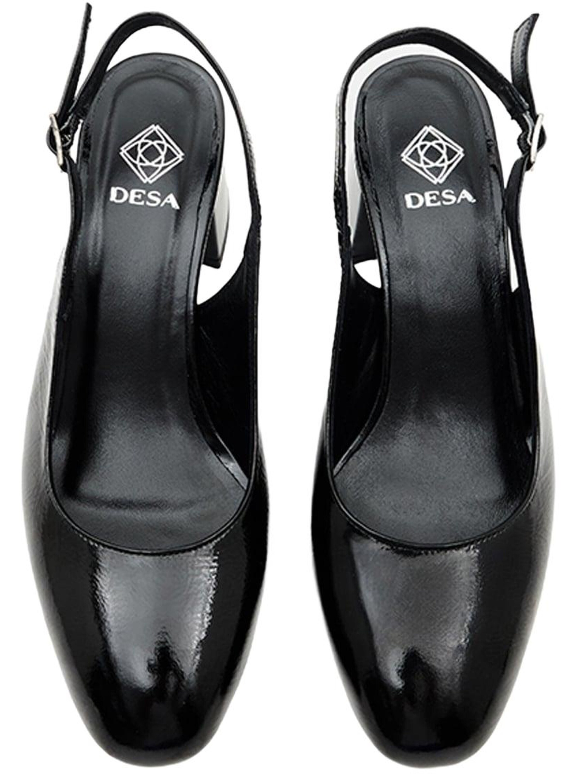 Desa - Zapatos destalonado 'DESA Damen-Slingback-Schuhe aus Lackleder mit Blockabsatz' en negro