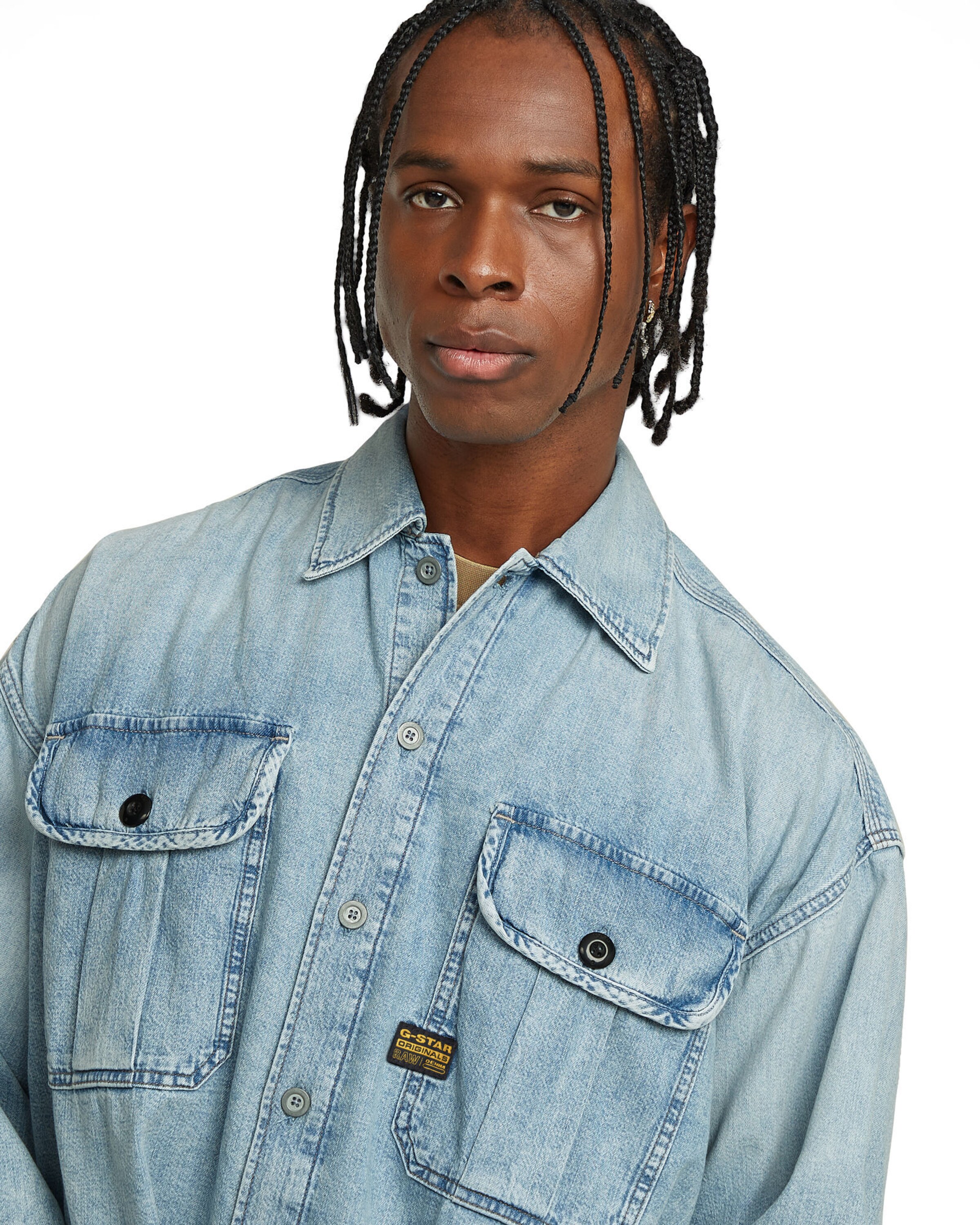 G-STAR Comfort fit Overhemd 'Pleated' in Blauw