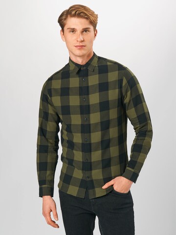 JACK & JONES Slim fit Button Up Shirt 'Gingham' in Green: front
