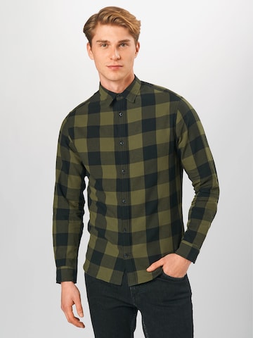 JACK & JONES - Ajuste estrecho Camisa 'Gingham' en verde: frente