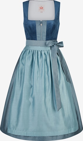 SPIETH & WENSKY Dirndl 'Kathi' in Midilänge, Samt Oberteil in Blau: Vorderseite