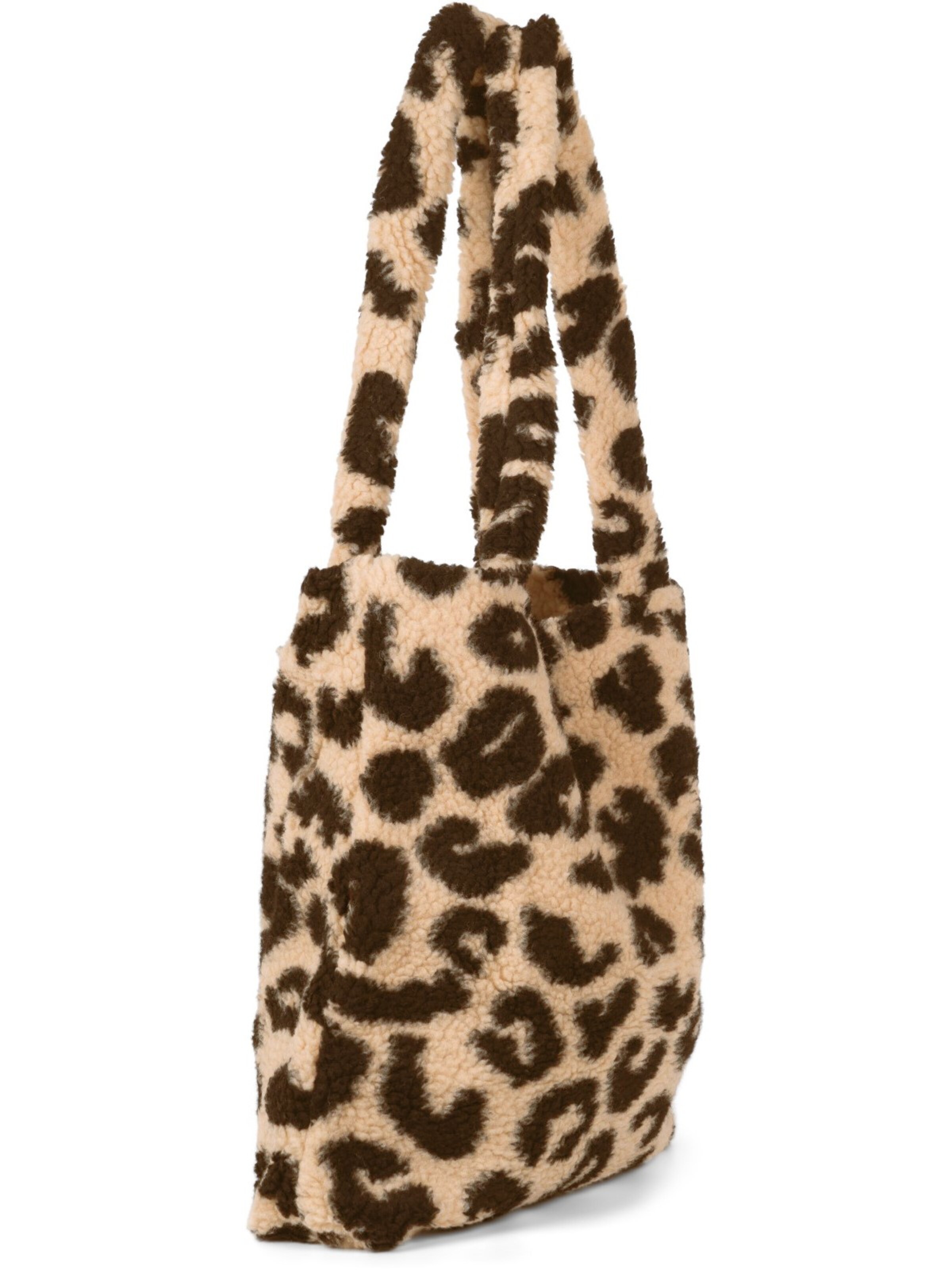 styleBREAKER Shoulder bag 'Leo Shopper Teddyfell Optik' in Brown