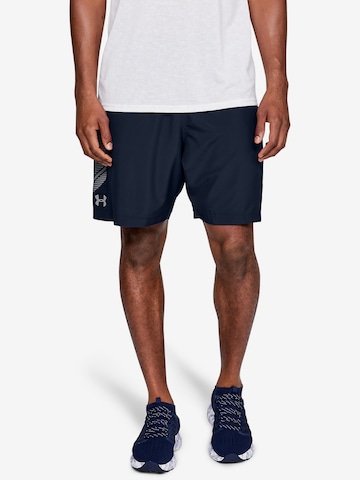 UNDER ARMOUR Regular Workout Pants 'Woven Graphic' in Blue: front