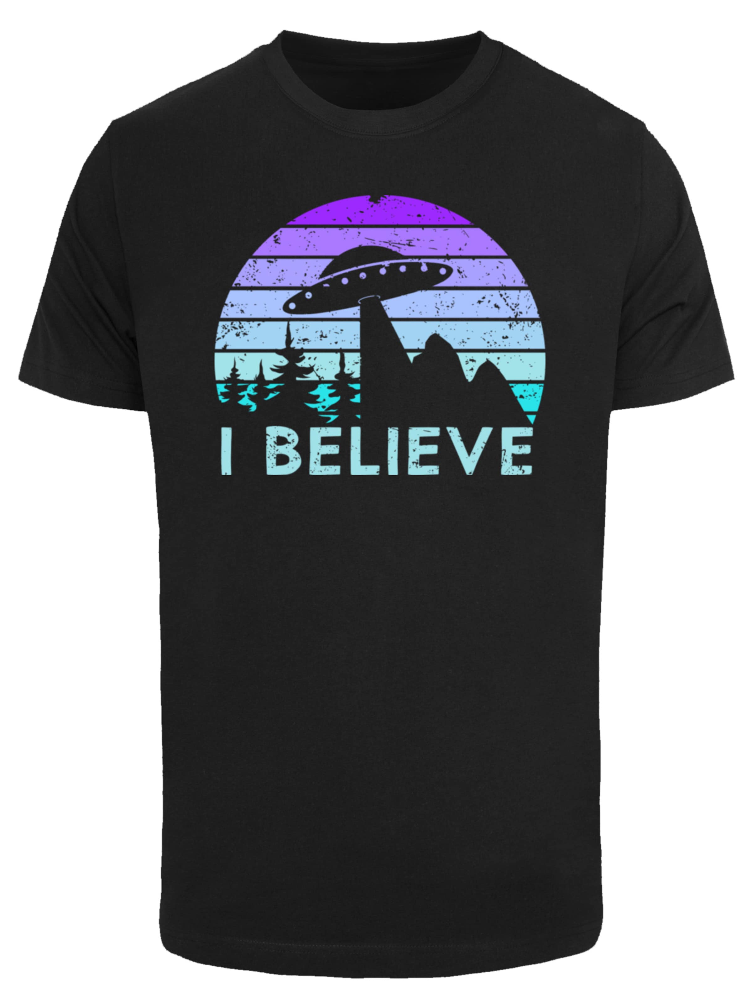 F4NT4STIC T-Shirt 'I Believe UFO Alien Raumschiff Retro' in Schwarz: Vorderseite