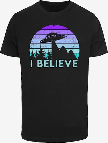 F4NT4STIC T-Shirt 'I Believe UFO Alien Raumschiff Retro' in Schwarz: Vorderseite