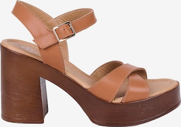 Desa - Sandalias con hebilla 'DESA Damen-Sandalen aus Leder mit hohem Blockabsatz' en marrón: frente