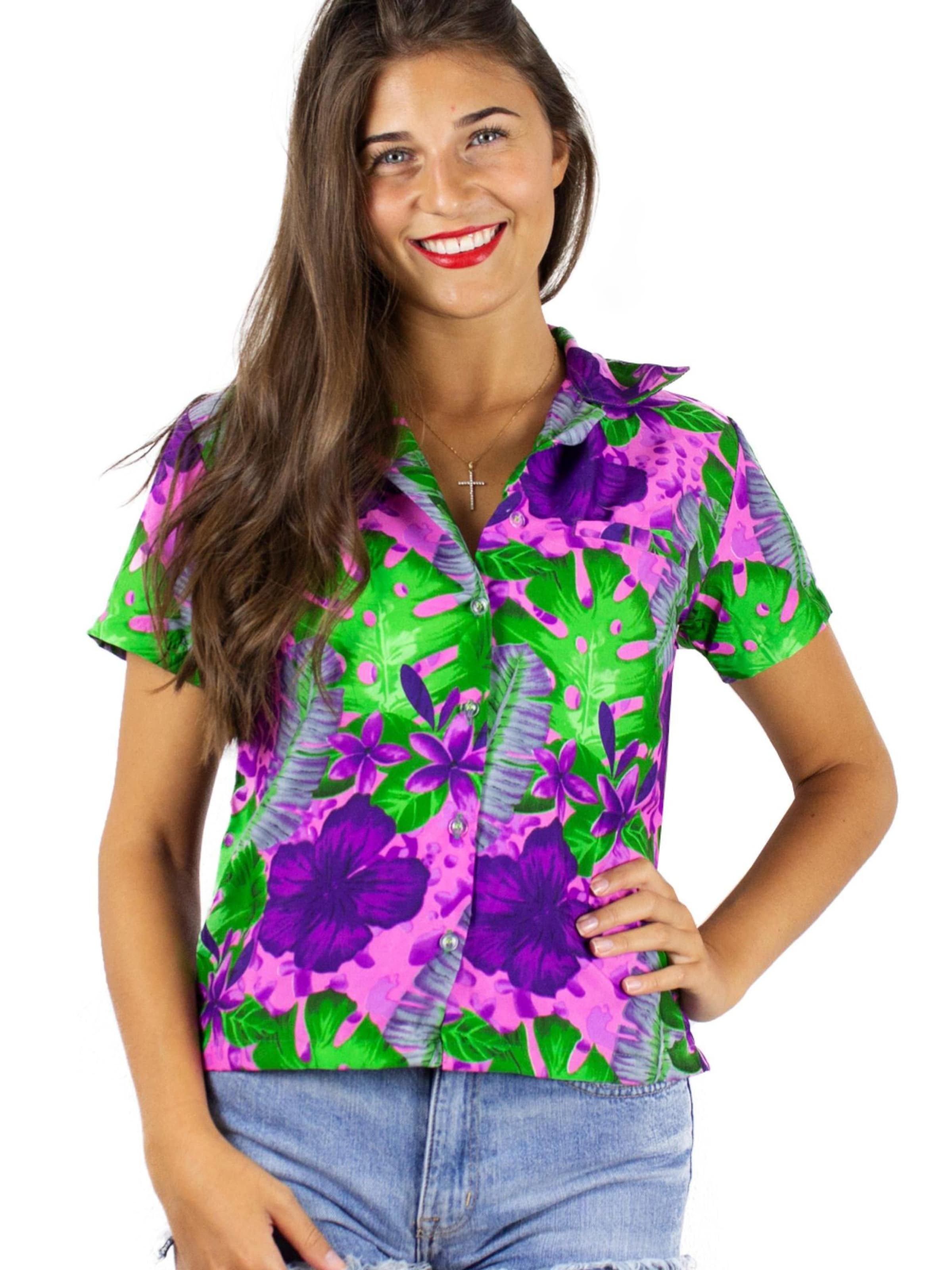 King Kameha Bluse 'Green Purple Flower'‌‌‌‌‌‌‌‌‌ in Pink: Vorderseite