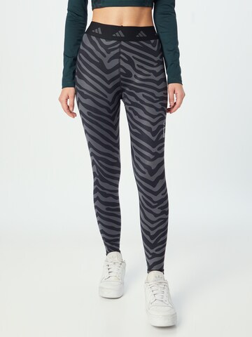 ADIDAS PERFORMANCE Skinny Workout Pants 'Hyperglam Techfit High-Waisted Zebra' in Grey: front