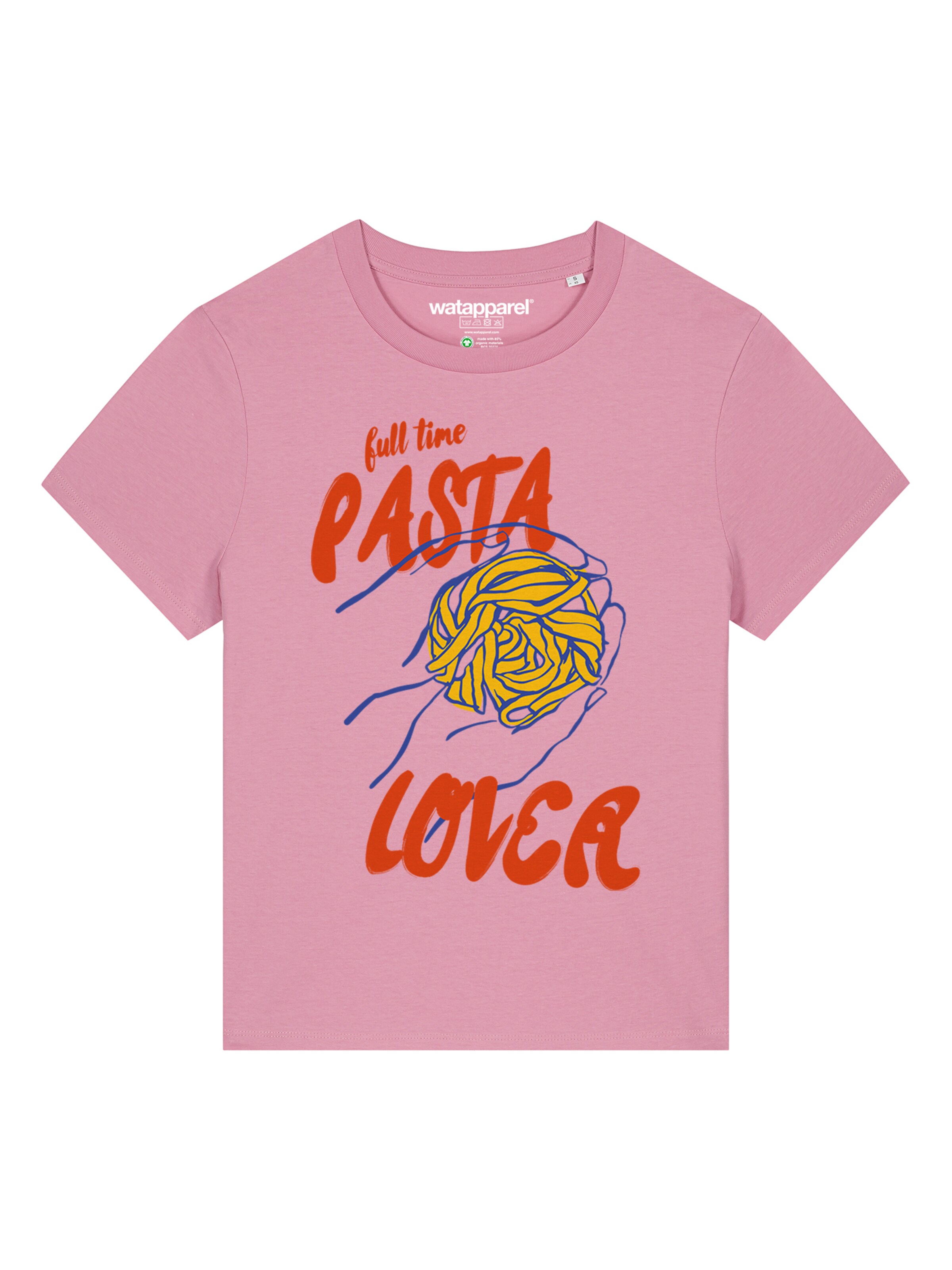Watapparel T-Shirt 'Pasta Lover' in dunkelblau / dunkelgelb / rosa / rot, Produktansicht