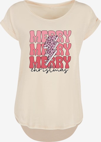 T-shirt 'Merry Christmas Print Leo Print' F4NT4STIC en beige : devant