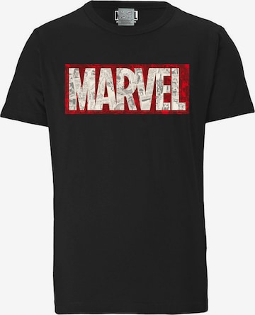 LOGOSHIRT Shirt 'Marvel Comic Block Logo' in Black: front