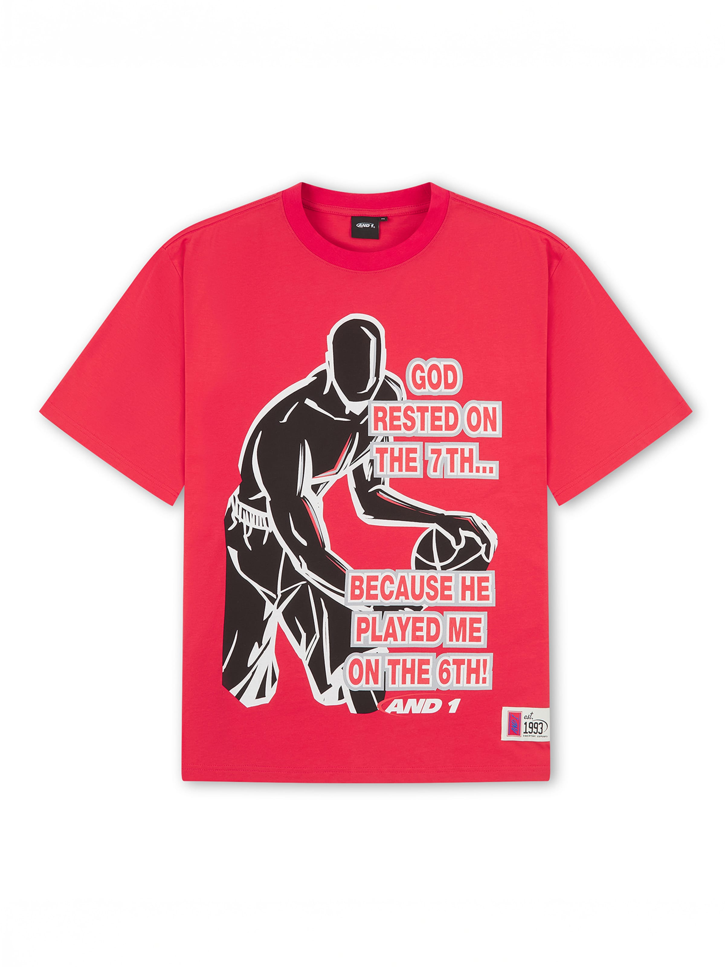 AND1 Tričko 'Rested On The 7Th Trash Talk' - světle šedá / červená / černá / bílá, Produkt