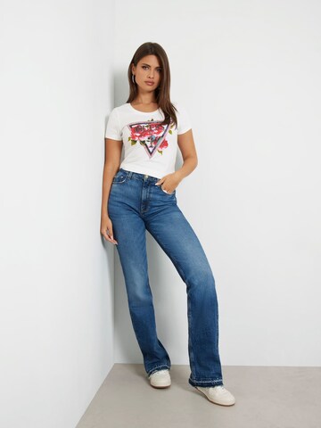 GUESS T-Shirt 'ROSES' in Weiß