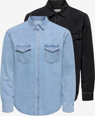 Only & Sons Button Up Shirt 'Bane' in Blue: front