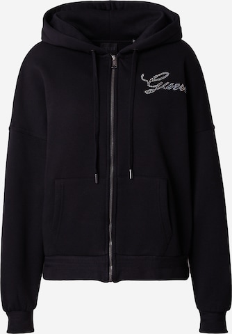 GUESS Zip-Up Hoodie in Black: front