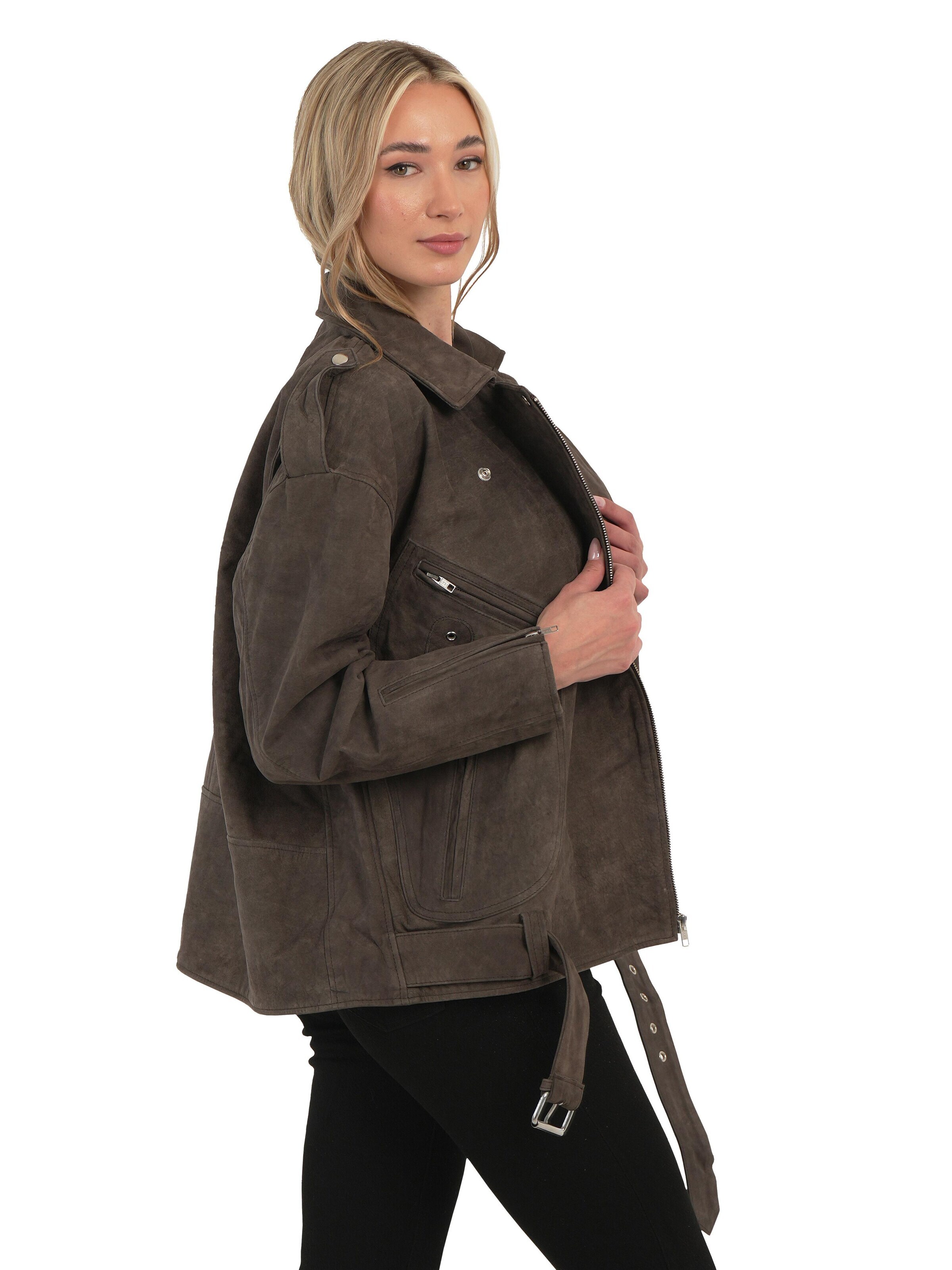 Chic and Clicks - Chaqueta de entretiempo 'Dakota Suede' en marrón