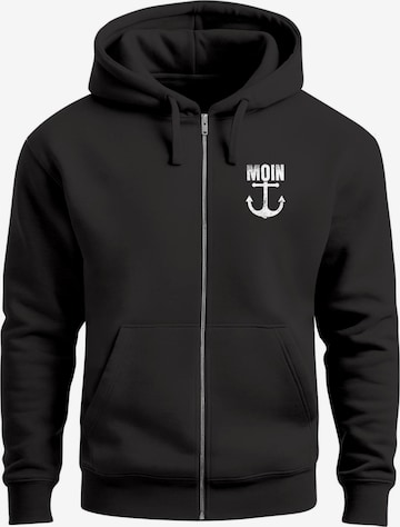 Neverless Zip-Up Hoodie 'Moin Anker' in Black: front