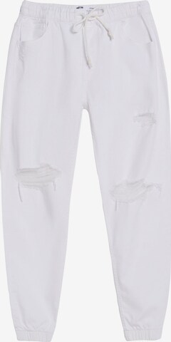 Bershka Tapered Jeans in White: front