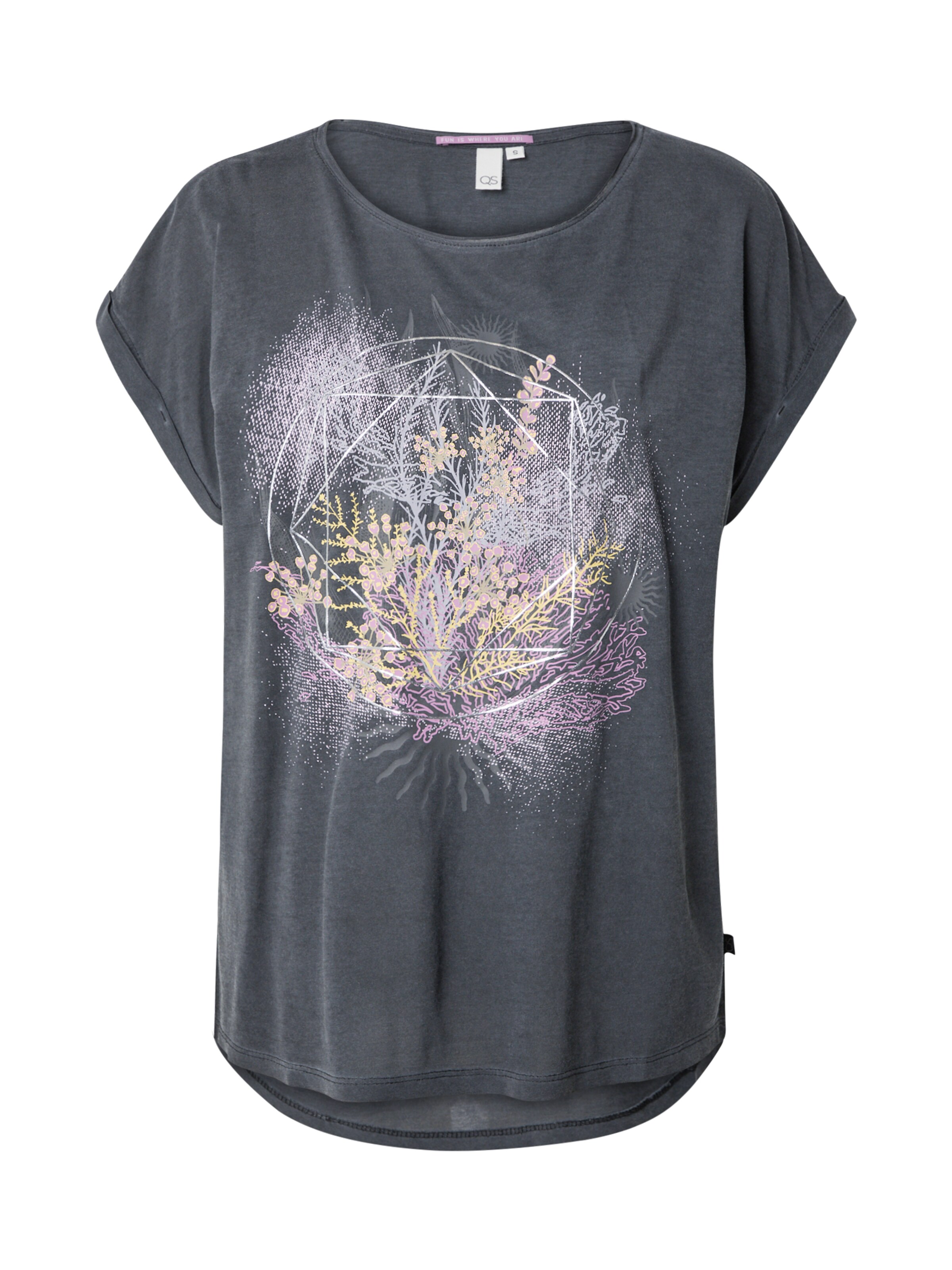 QS T-Shirt in gelb / anthrazit / orchidee / pastellpink, Produktansicht