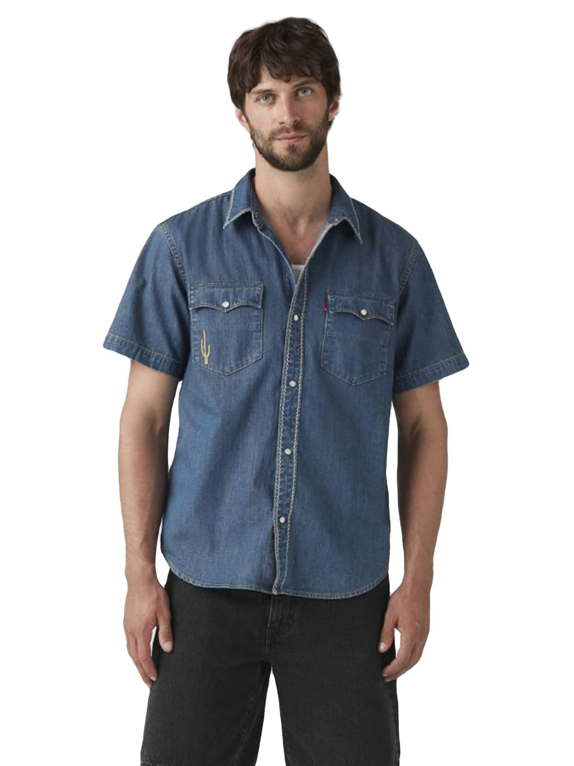 LEVI'S ® Overhemd 'SS RELAXED FIT WESTERN HUCKLEBERRY DESERT MEDIUM WASH' in S in de kleur Blauw denim, Productweergave