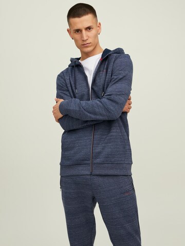 JACK & JONES Zip-Up Hoodie 'Berg' in Blue: front