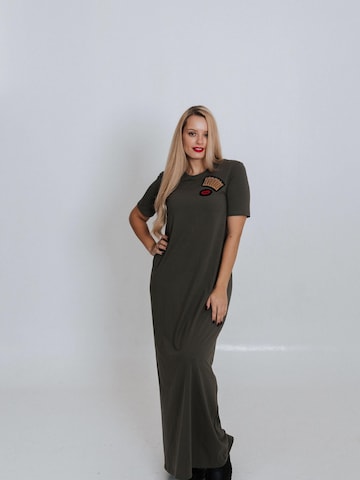 RADADA Dress 'CROWN AND RED LIPS' in Green: front