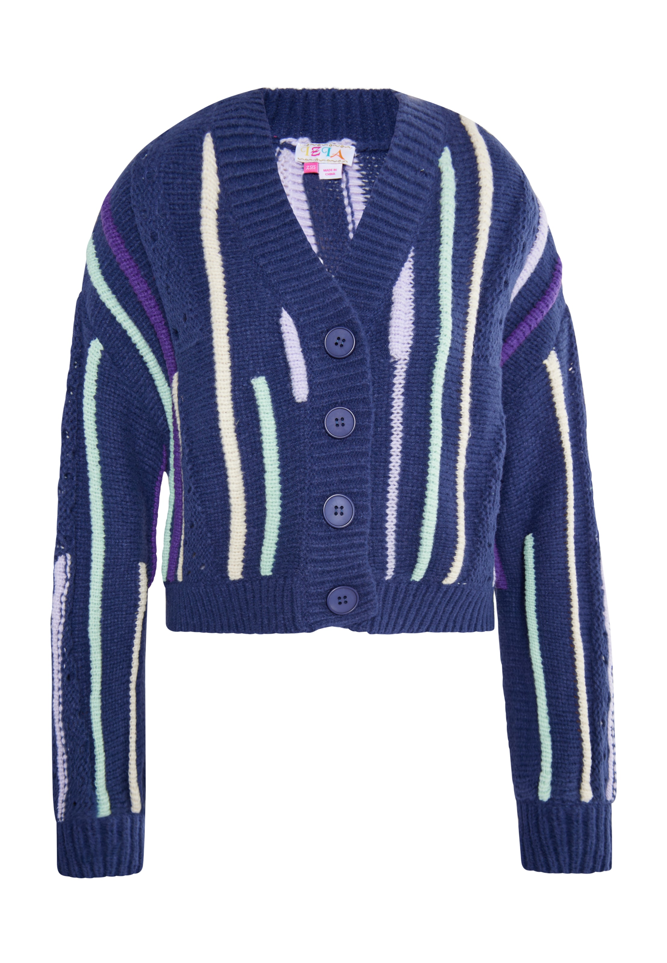 IZIA Cardigan 'Eyota' i ensian / pastelblå / pastelgul / mint, Produktvisning