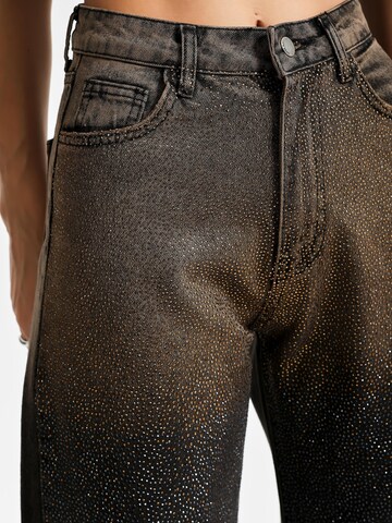 IT'S BASIC Regular Jeans 'RHINESTONE STRAIGHT HIGH RISE JEANS' in Brown