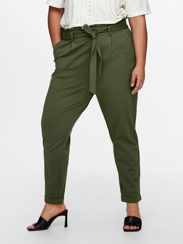 ONLY Carmakoma Tapered Pleat-Front Pants in Green: front