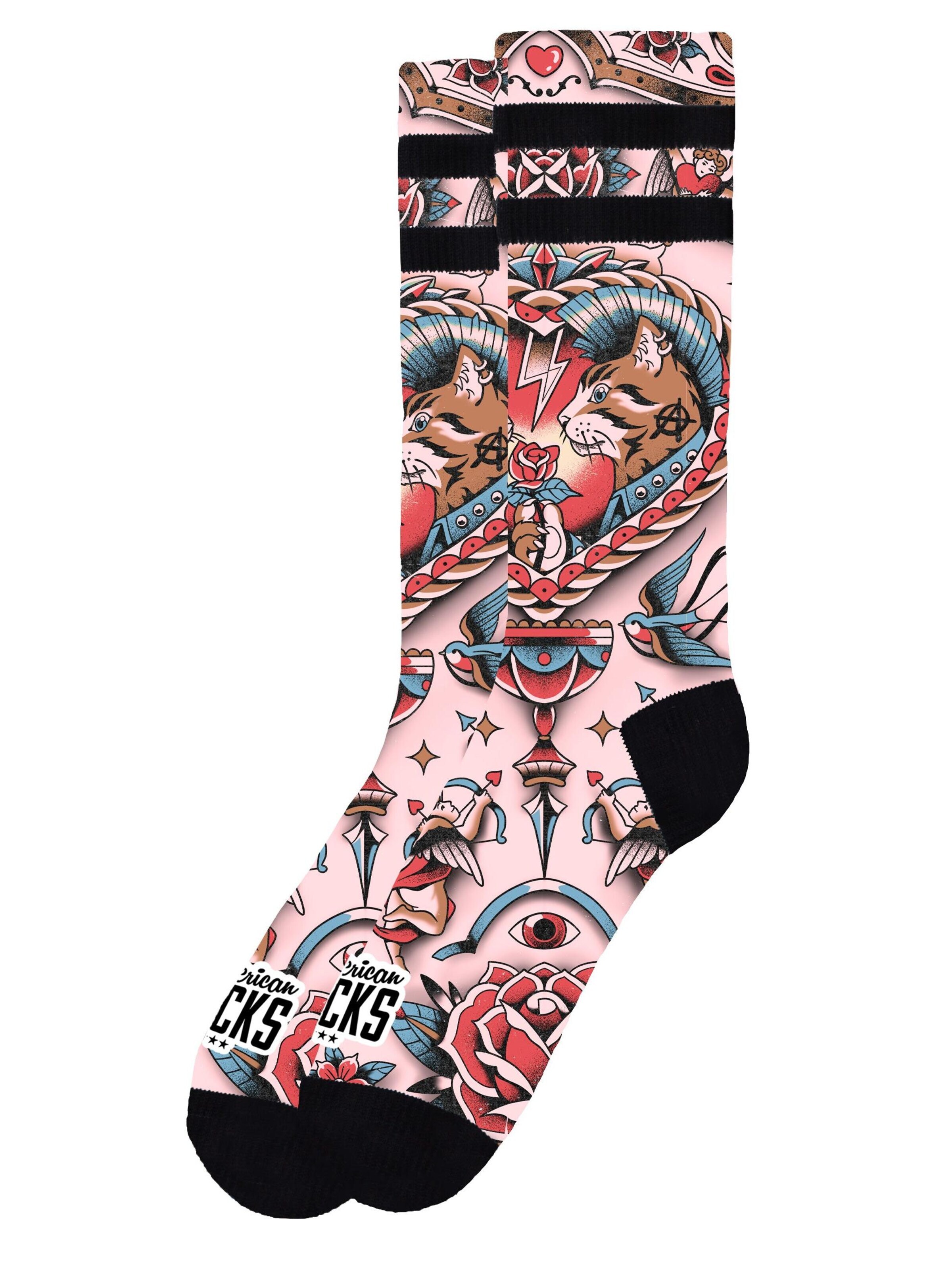 Calzino 'Feline Hearts' di American Socks in nero