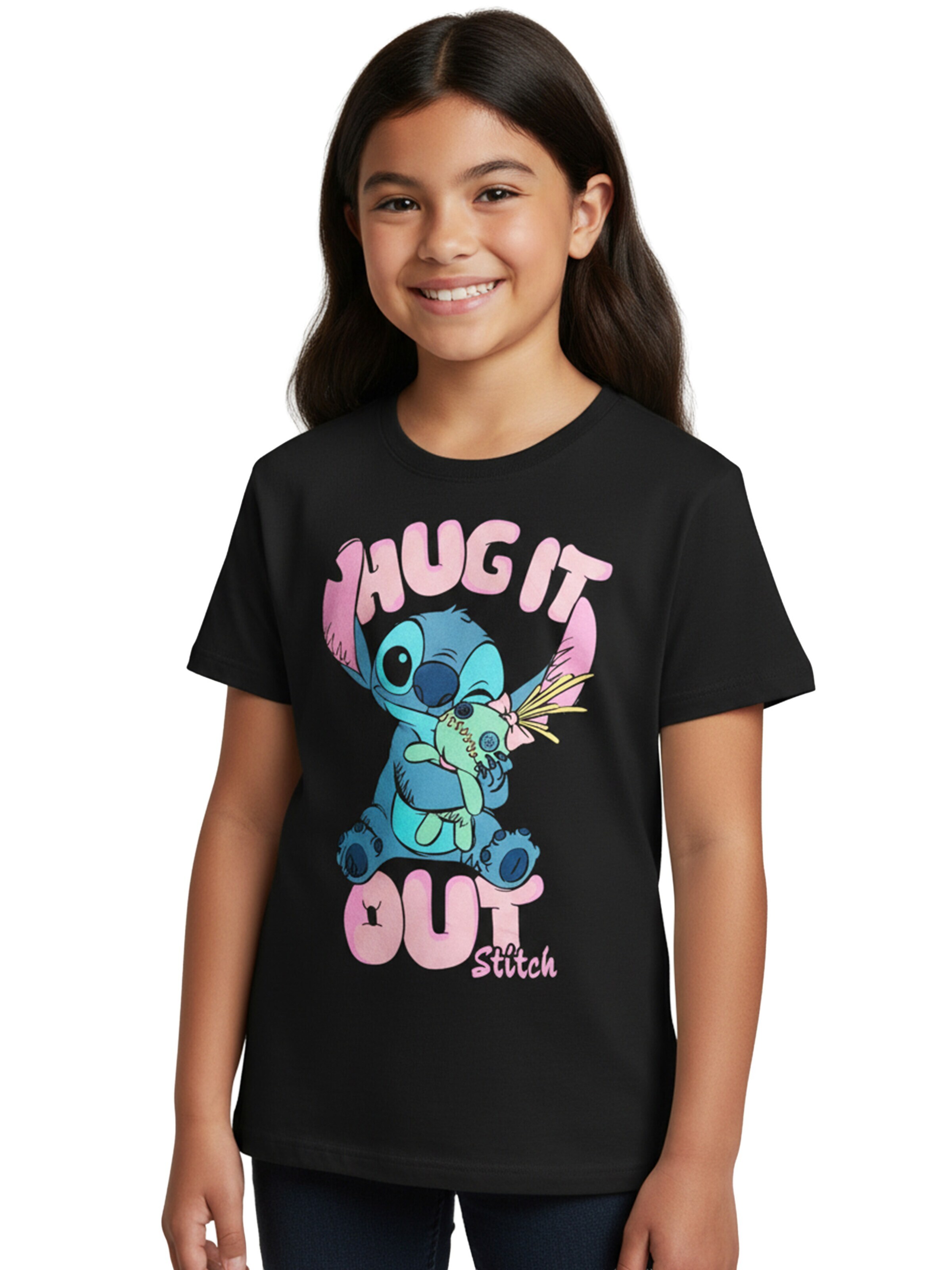 Disney Lilo & Stitch Shirt 'Hug it out'‌‌‌‌‌ in Schwarz: Vorderseite