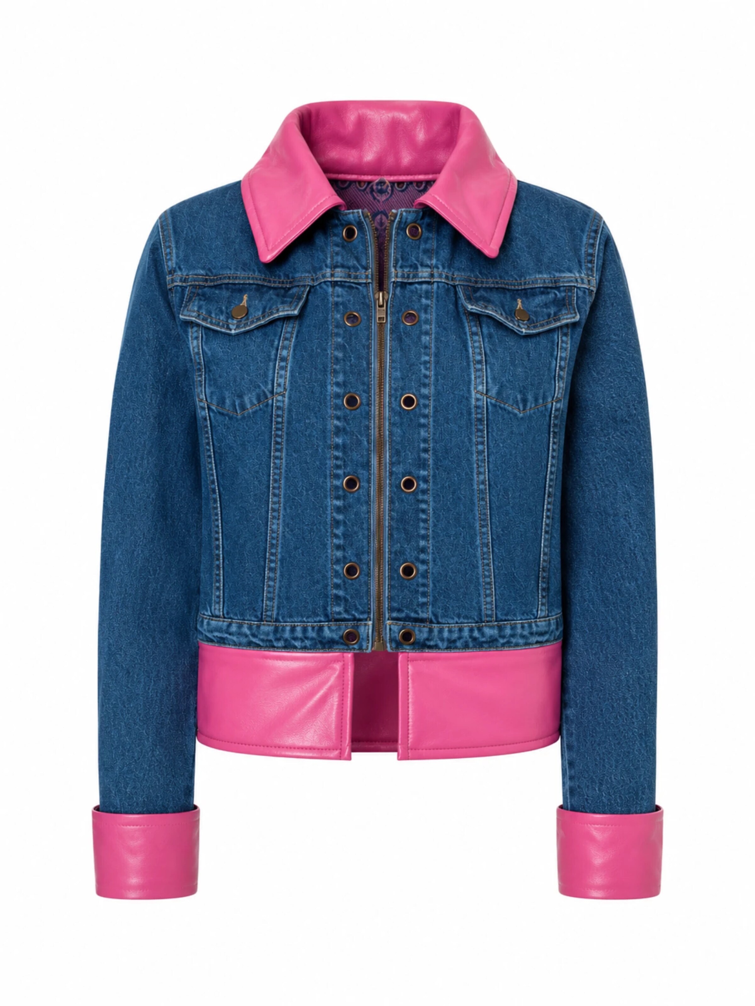 Fenice Übergangsjacke 'Denim Leather signature'‌‌‌‌‌ in Pink