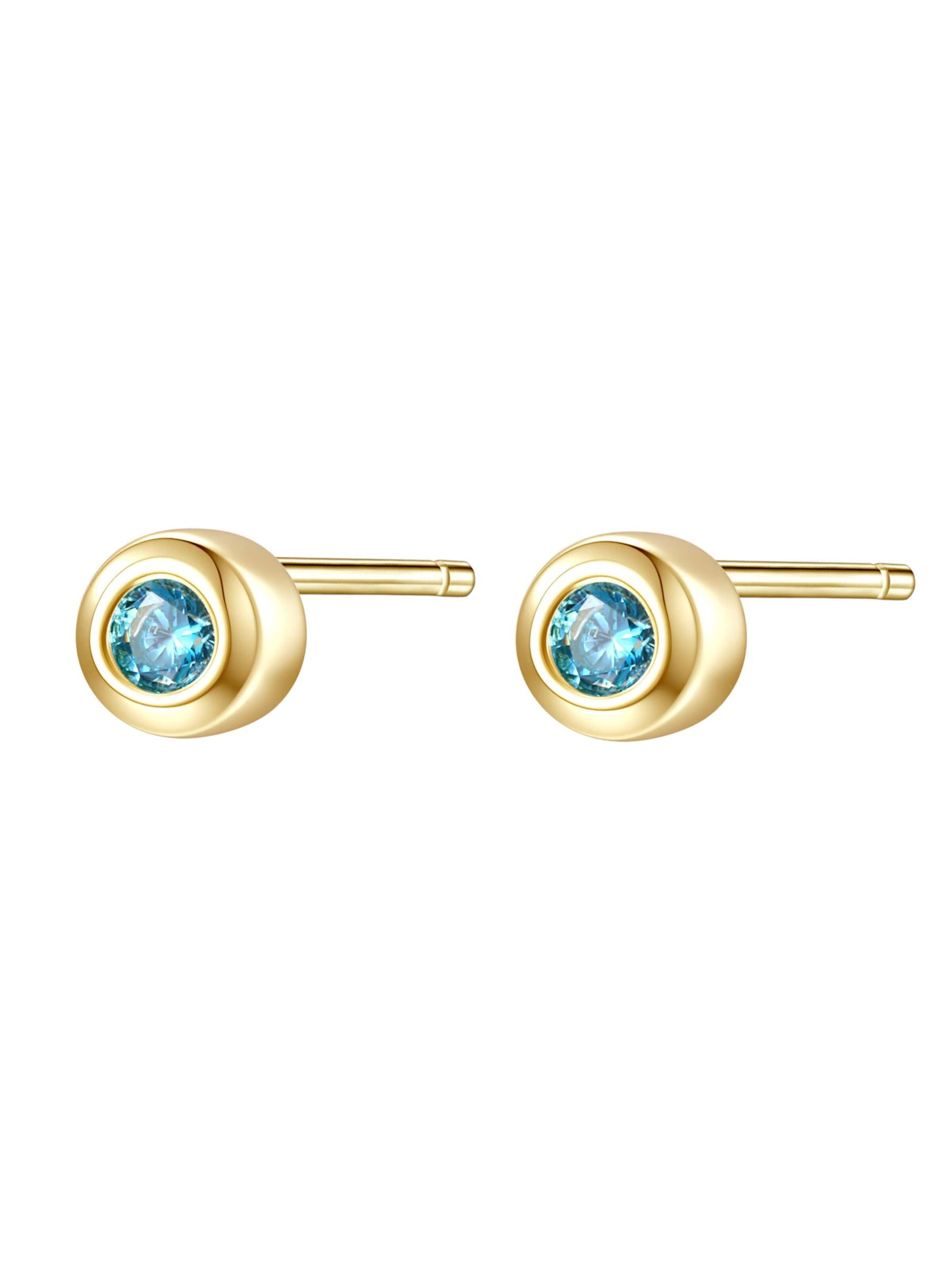 Hey Happiness Oorbellen 'Aquamarine Bezel Cubic Zirconia' in Goud