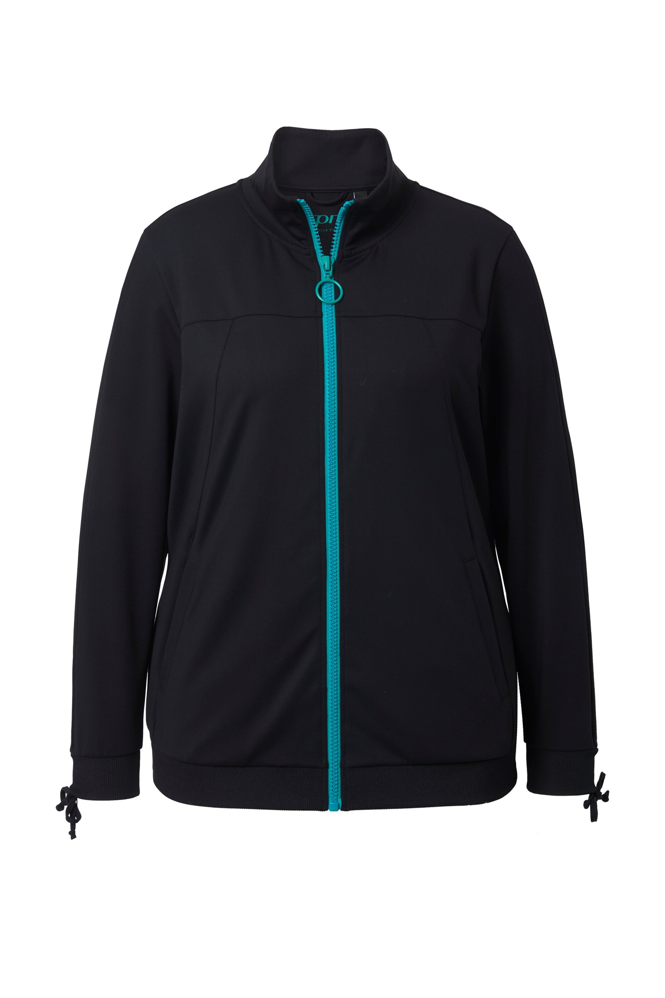 Ulla Popken Zip-Up Hoodie in Black: front