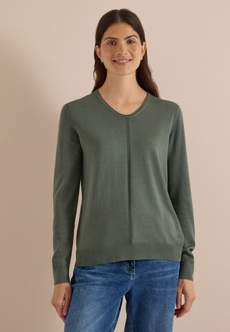 CECIL Basic Pullover mit V-Neck in Unifarbe in Grün: Vorderseite