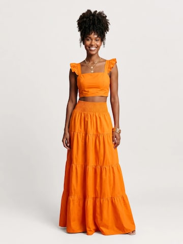 Pantalons de tailleur 'Conjunto Summer com Babados – Laranja Intenso' Fulgor en orange : devant