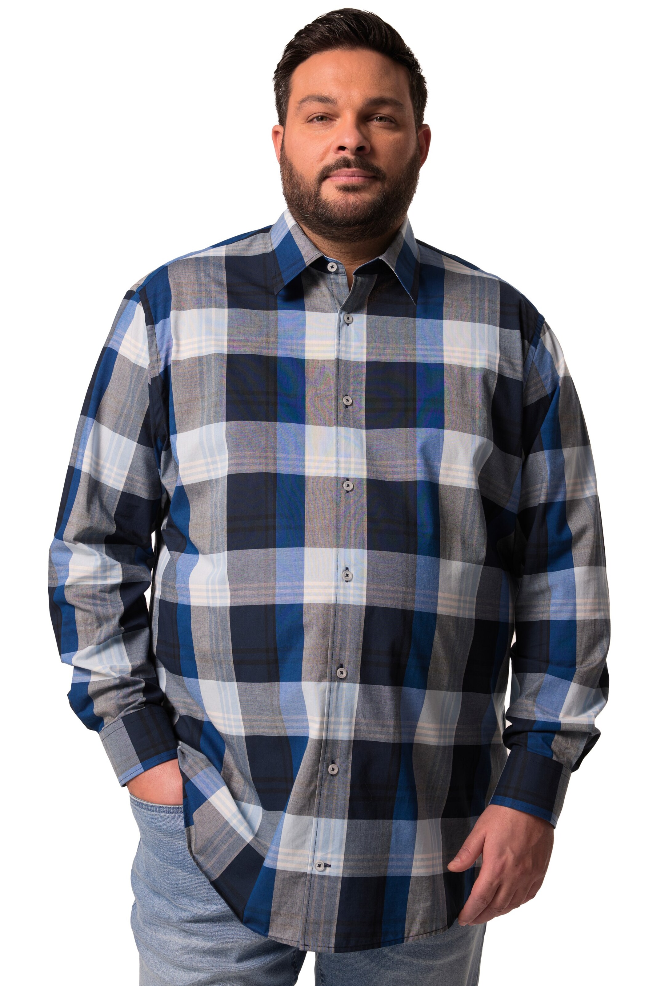 Men Plus Regular fit Button Up Shirt in Blue: front