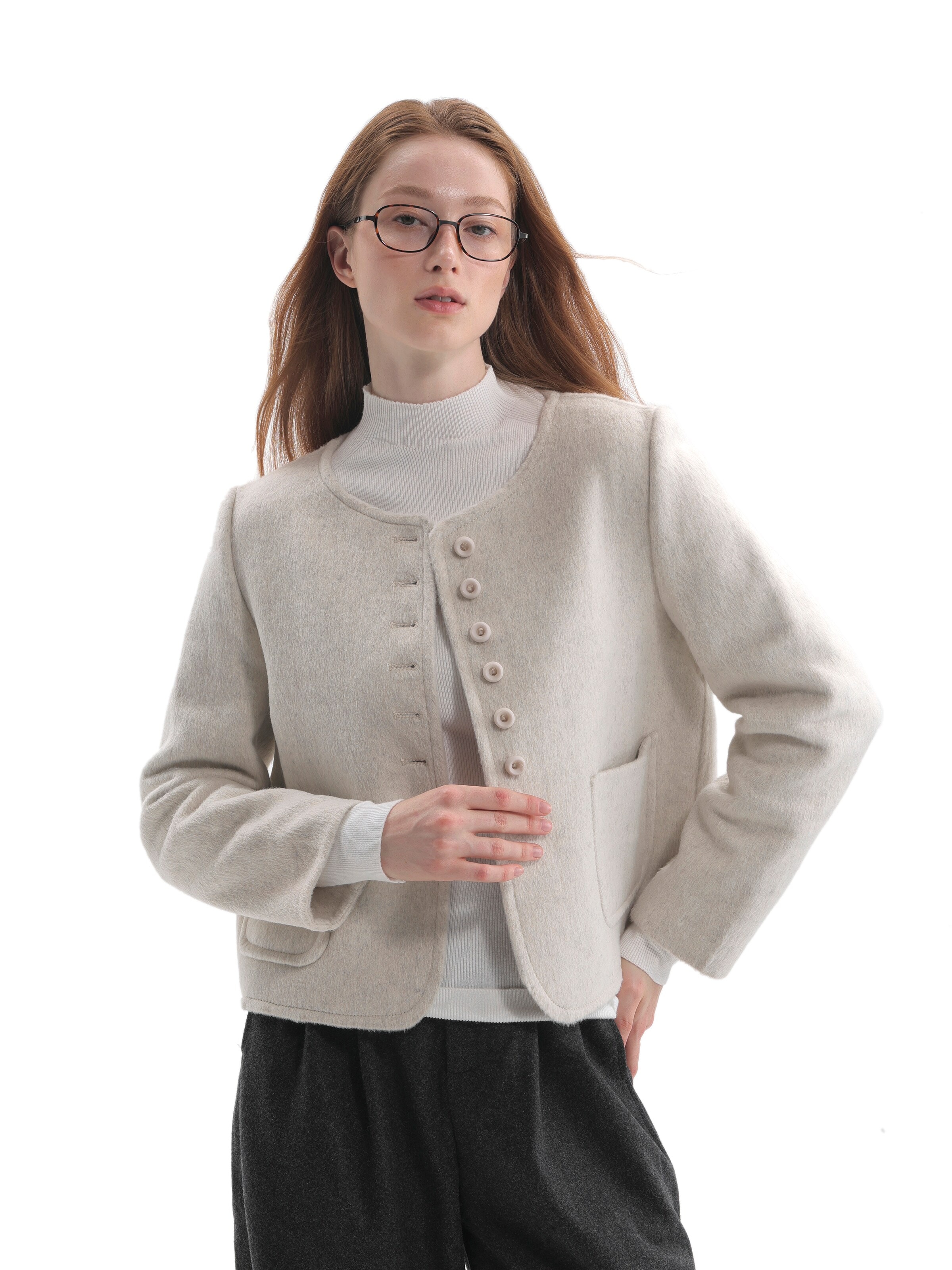 TorWeit Strickjacke 'Wool-Blend Coat Short'‌‌‌‌‌‌‌‌‌ in Weiß