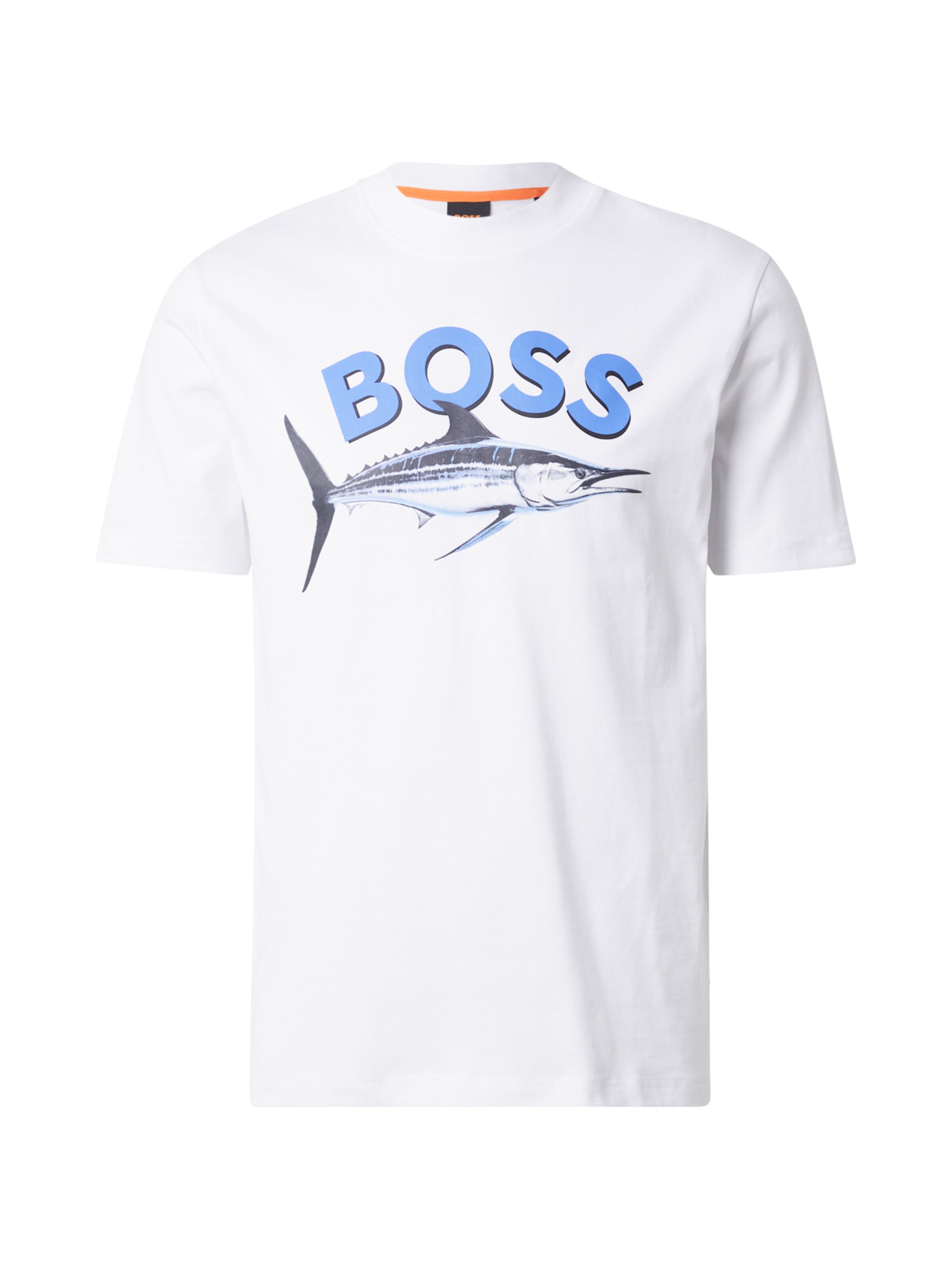 BOSS Тениска 'Bossfish' в бяло: отпред