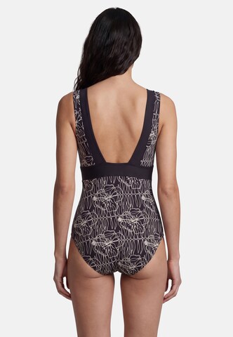 BECO the world of aquasports Badeanzug 'Flower Lines' in Schwarz
