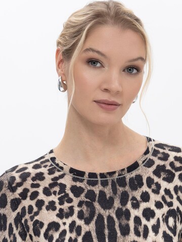 Passioni Sweater 'Rundhalspullover mit Leoprint' in Beige