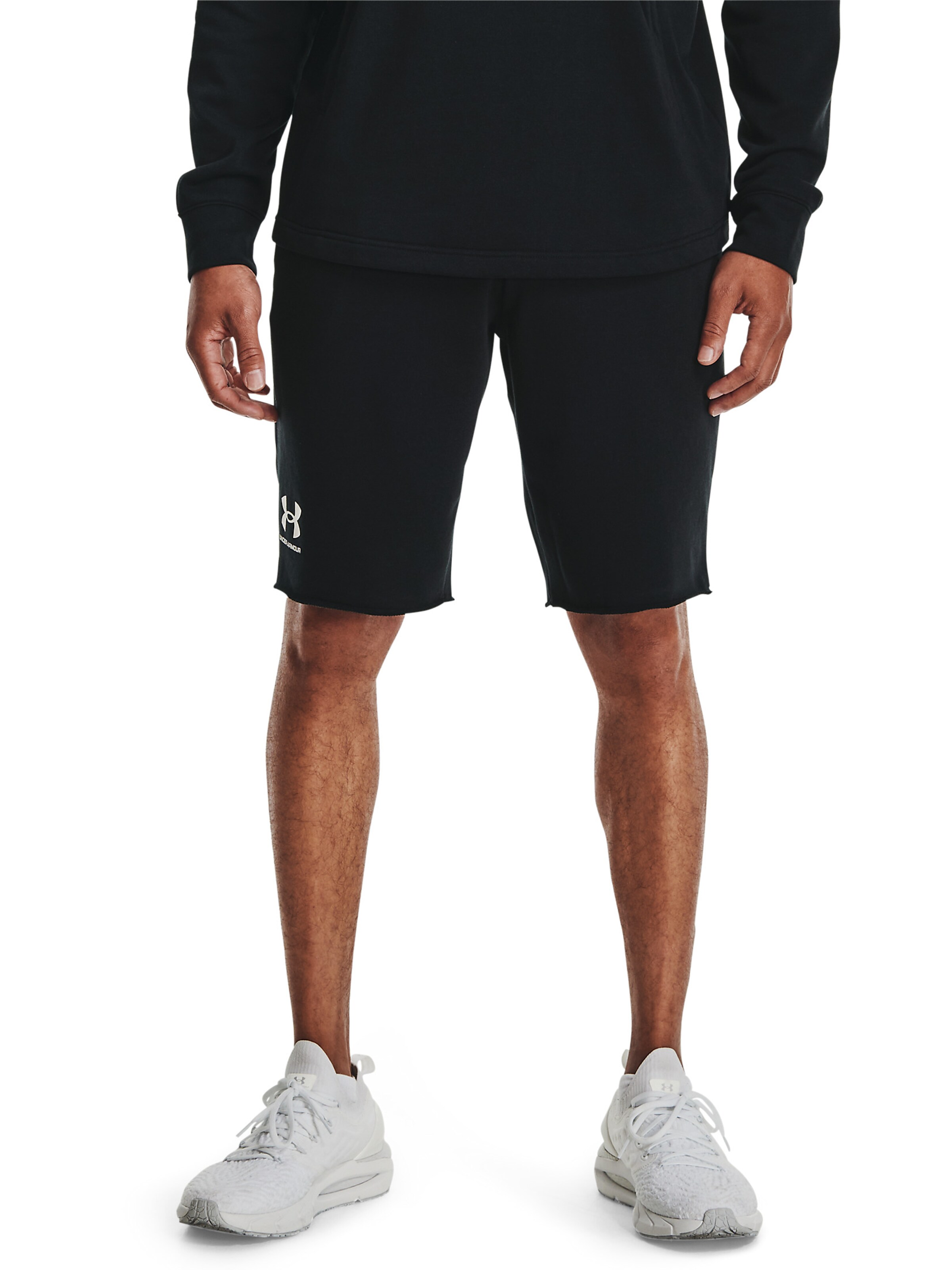 UNDER ARMOUR - Regular Calças de desporto 'Rival Terry' em preto: frente