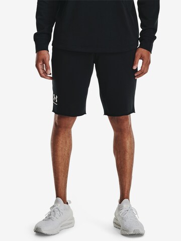 UNDER ARMOUR Regular Workout Pants 'Rival Terry' in Black: front