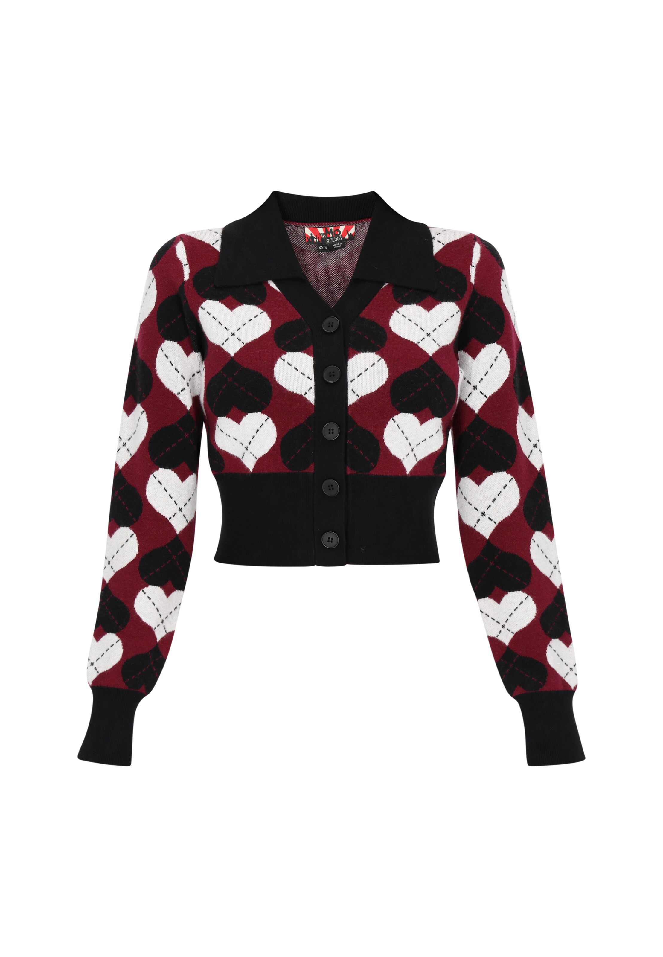 myMo ROCKS Adīta jaka, krāsa - bordo / melns / balts, Preces skats