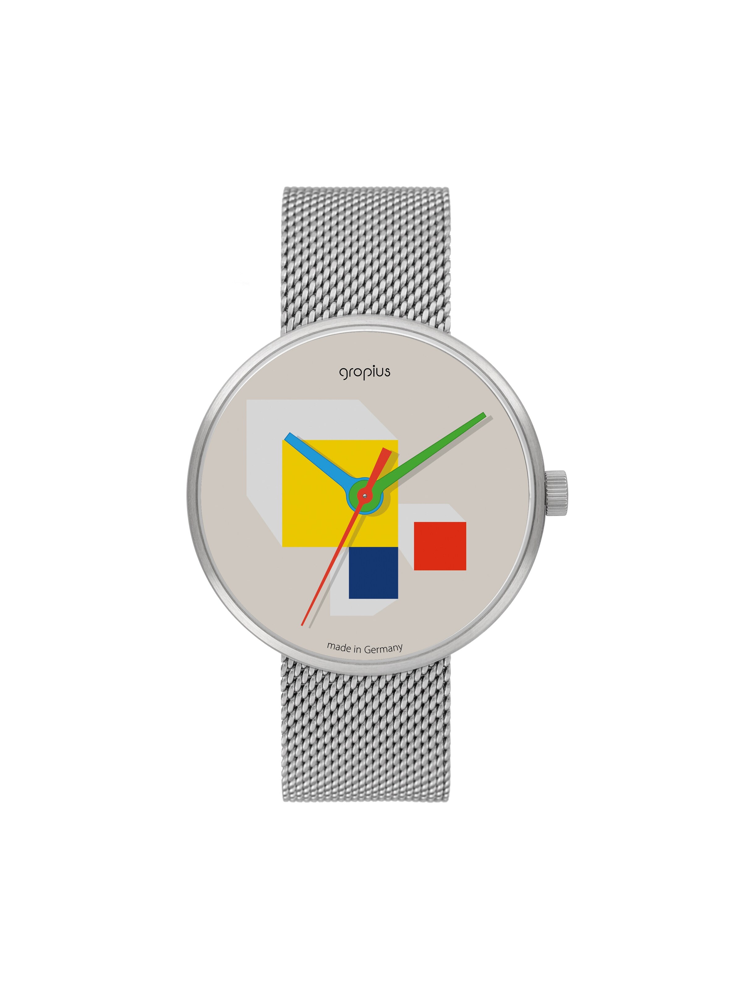 WALTER GROPIUS Analoguhr 'HAUSBAUHAUS'‌‌‌ in Silber: Vorderseite