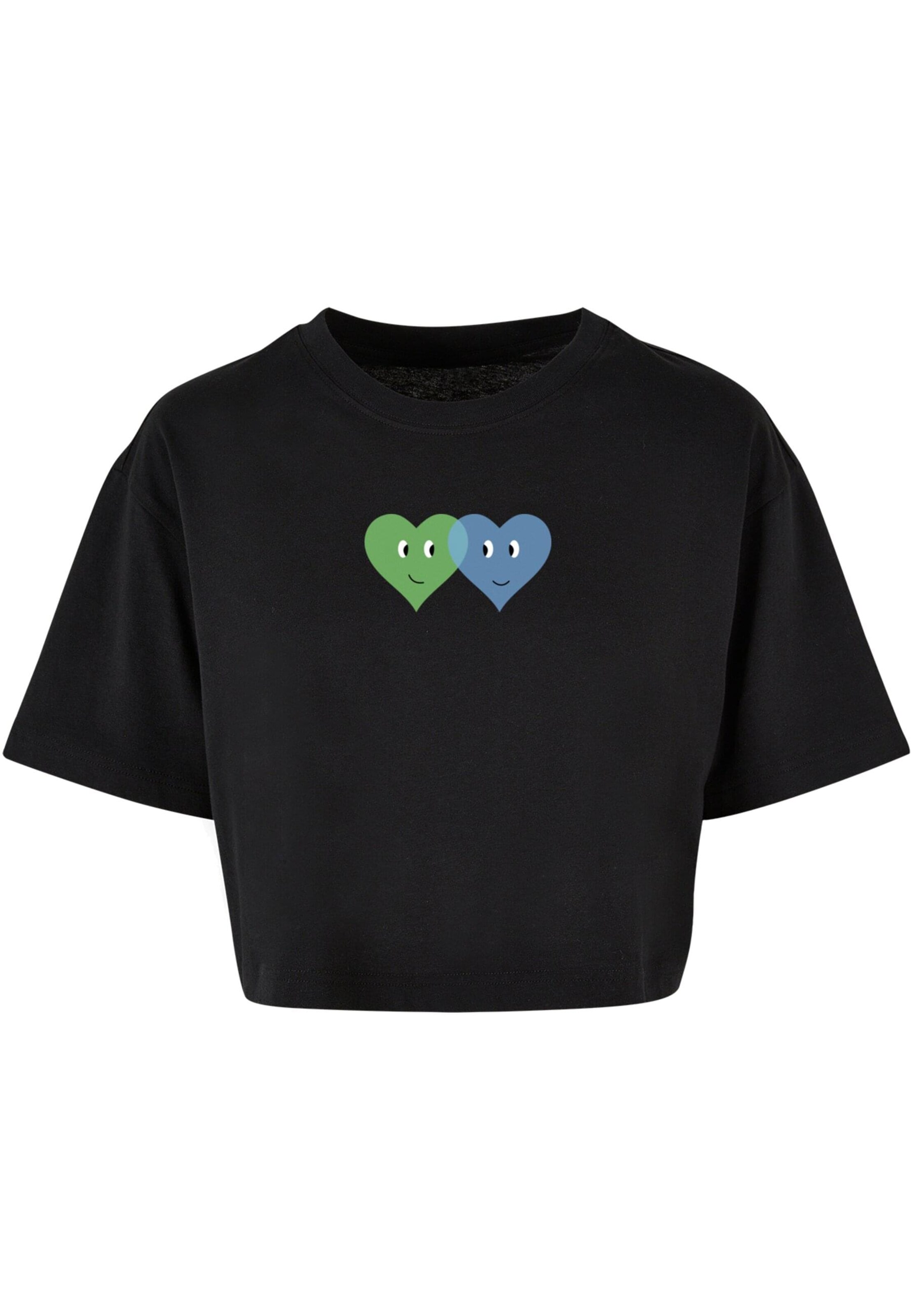 Merchcode Oversized shirt 'Hugs & Love - Two Hearts' in Zwart: voorkant