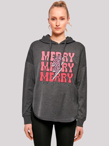 F4NT4STIC Sweatshirt 'Merry Christmas Print Leo Print' in Grijs: voorkant