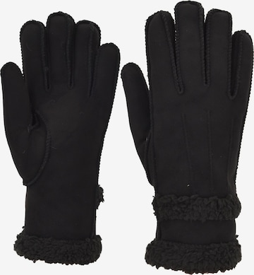 styleBREAKER Fingerhandschuhe 'Handschuhe Wildleder Optik mit Teddyfleece' in Schwarz: Vorderseite
