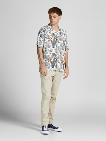 JACK & JONES Comfort fit Button Up Shirt 'Tropic Resort' in White